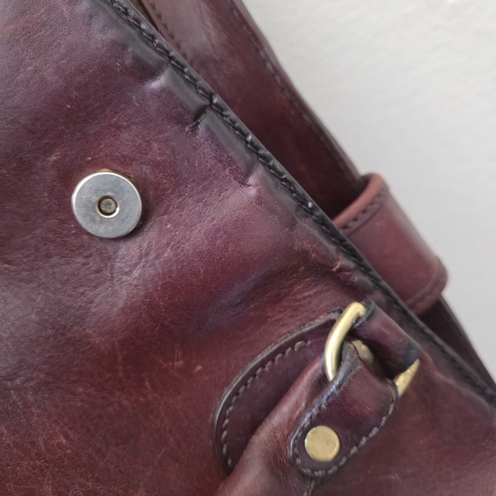 Brahmin leather satchel 13" by 8" Chocolate Brown VTG - Picture 9 of 11